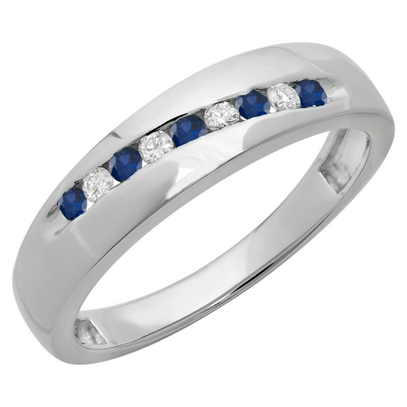 Dazzlingrock Collection Round Blue Sapphire & White Diamond Mens Classic Nine Stone Traditional Anniversary Wedding Band in 925 Sterling Silver, Size 12