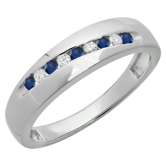 Dazzlingrock Collection Round Blue Sapphire & White Diamond Mens Classic Nine Stone Traditional Anniversary Wedding Band in 925 Sterling Silver, Size 8.5