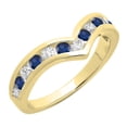 thumbnail image 1 of Dazzlingrock Collection Round Blue Sapphire & White Diamond Wedding Band Guard Chevron Ring for Women in 14K Yellow Gold, Size 4.5, 1 of 5