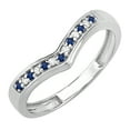 thumbnail image 1 of Dazzlingrock Collection Round Blue Sapphire and White Diamond Wedding Stackable Band Anniversary Guard Chevron Ring For Women in 14K White Gold, Size 8.5, 1 of 3