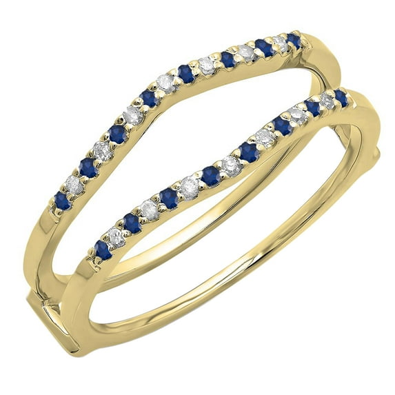 Dazzlingrock Collection Round Blue Sapphire-White Diamond Women Double Band, 10K Yellow Gold, Size 9