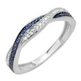thumbnail image 1 of Dazzlingrock Collection Round Blue Sapphire and White Diamond Stackable Anniversary Wedding Band Swirl Ring For Women in 10K White Gold, Size 7, 1 of 6