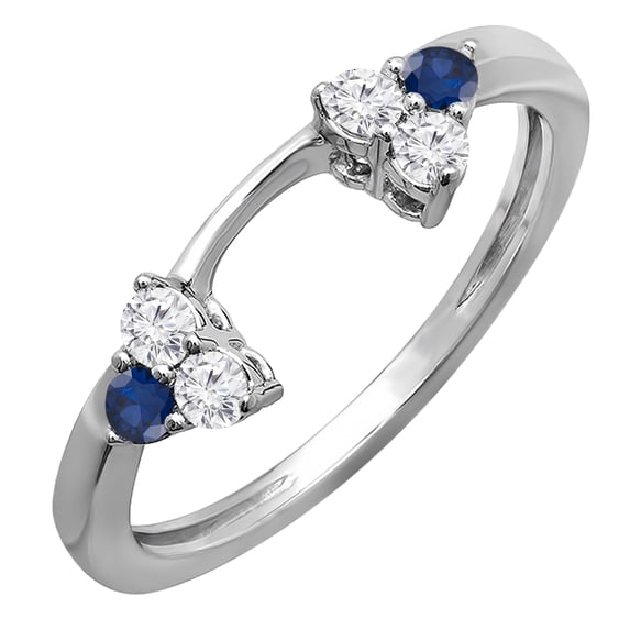 Dazzlingrock Collection Round Blue Sapphire and White Diamond Wedding Ring Guard Wrap Enhancer Band For Women in 10K White Gold, Size 6.5