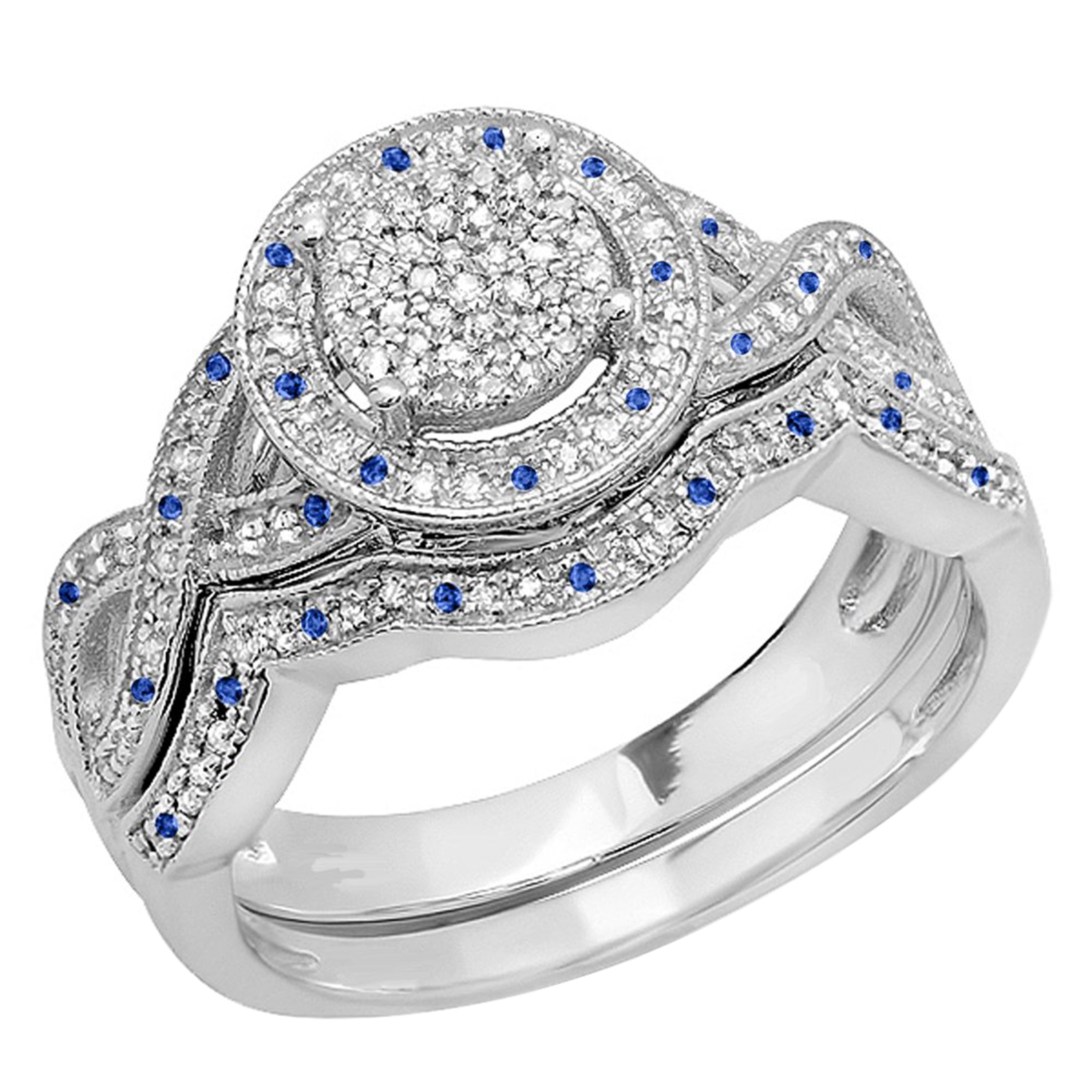 Dazzlingrock Collection 10K Round White Diamond And Blue Sapphire Ladies Swirl Bridal Engagement Ring White Gold Size 5