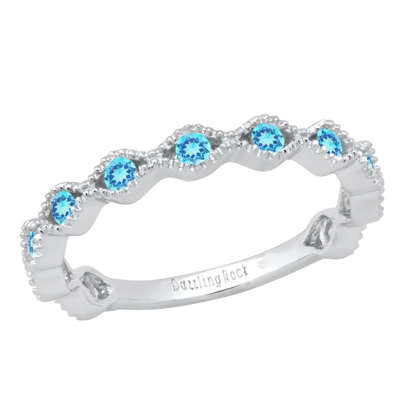 Dazzlingrock Collection Round Blue Topaz 11 Stone Stackable Wave Band Ring for Women (Color Blue, Clarity Moderately Included) in 925 Sterling Silver, Size 7.5