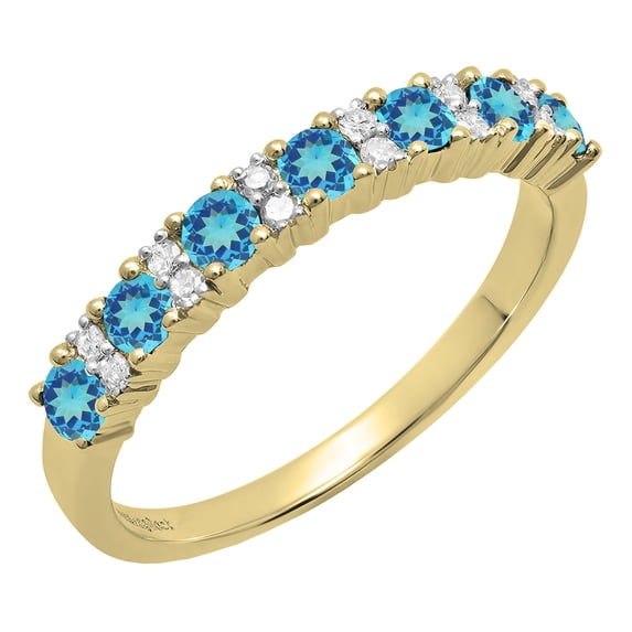 Dazzlingrock Collection Round Blue Topaz & White Diamond Bridal Anniversary Wedding Band for Women (0.12 ctw, Color I-J, Clarity I1-I2) in 14K Yellow Gold, Size 9