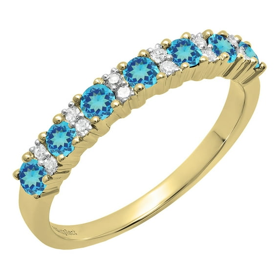 Dazzlingrock Collection Round Blue Topaz & White Diamond Bridal Anniversary Wedding Band for Women (0.12 ctw, Color I-J, Clarity I2-I3) in 10K Yellow Gold, Size 4