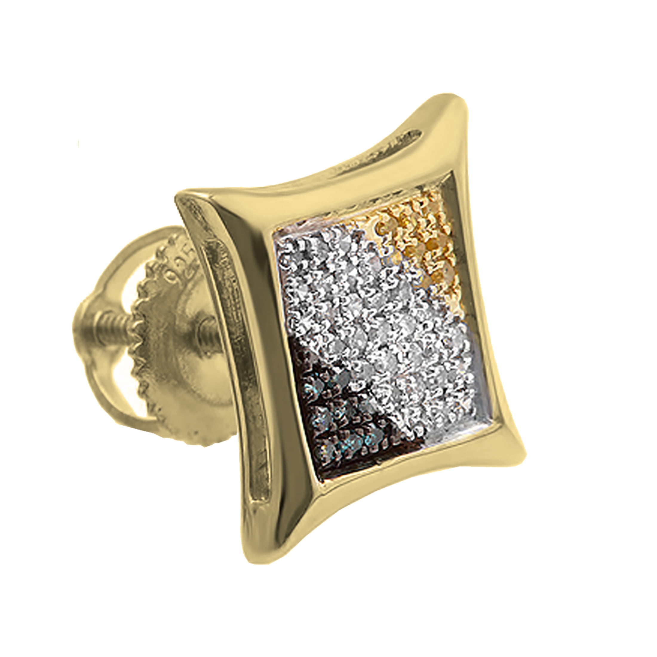 Dazzlingrock Collection 0.10 Ctw Natural Round Blue, White, Yellow Diamond Micro Pave Kite Hip Hop Stud (1Pc Only) in Yellow Plated Silver, Screw Back,Unisex Design Ladies,Mens Real Diamond Earrings