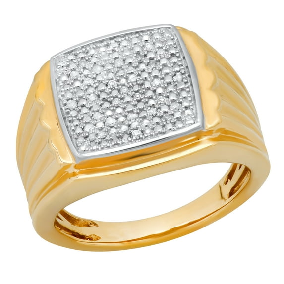 Dazzlingrock Collection Round Composite White Diamond Square Shaped Wedding Band for Men (0.12 ctw, Color I-J, Clarity I2-I3) in Yellow Gold Plated Sterling Silver, Size 9.5