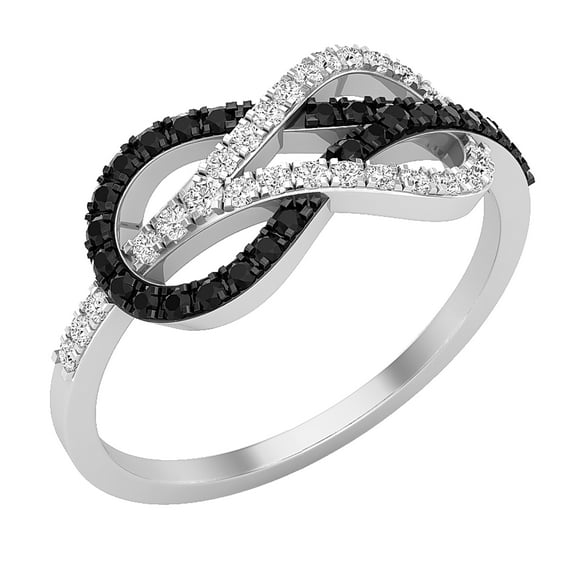Dazzlingrock Collection Round Enhanced Black & White Diamond Infinity Right Hand Ring for Women (0.35 ctw, Color I-J, Clarity I1-I2) in 14K White Gold, Size 8
