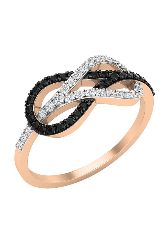 Collection Round Enhanced Black & White Diamond Infinity Right Hand Ring for Women (0.35 ctw, Color I-J, Clarity I1-I2) in 18K Rose Gold, Size 4