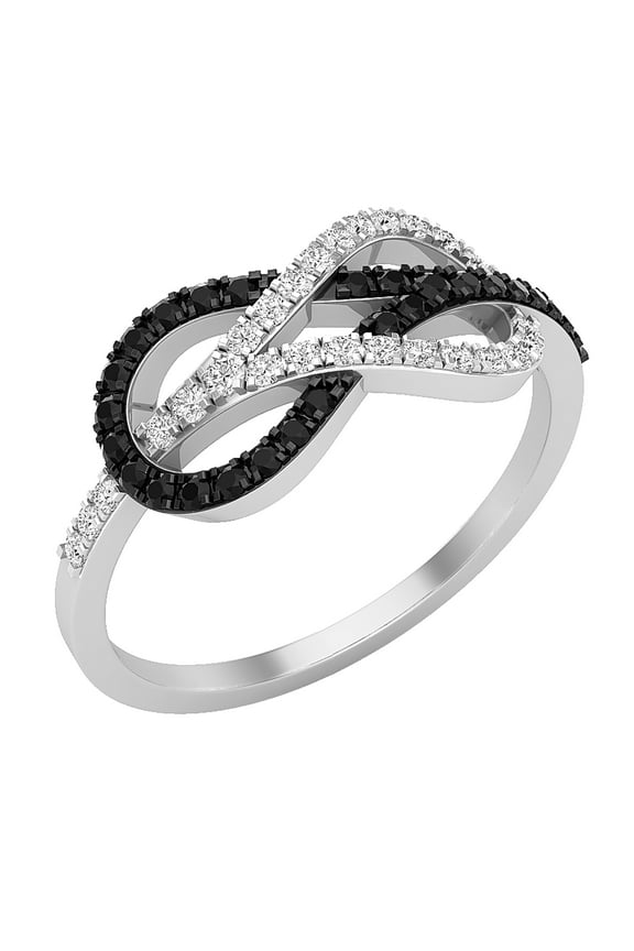 Collection Round Enhanced Black & White Diamond Infinity Right Hand Ring for Women (0.35 ctw, Color I-J, Clarity I2-I3) in 10K White Gold, Size 9