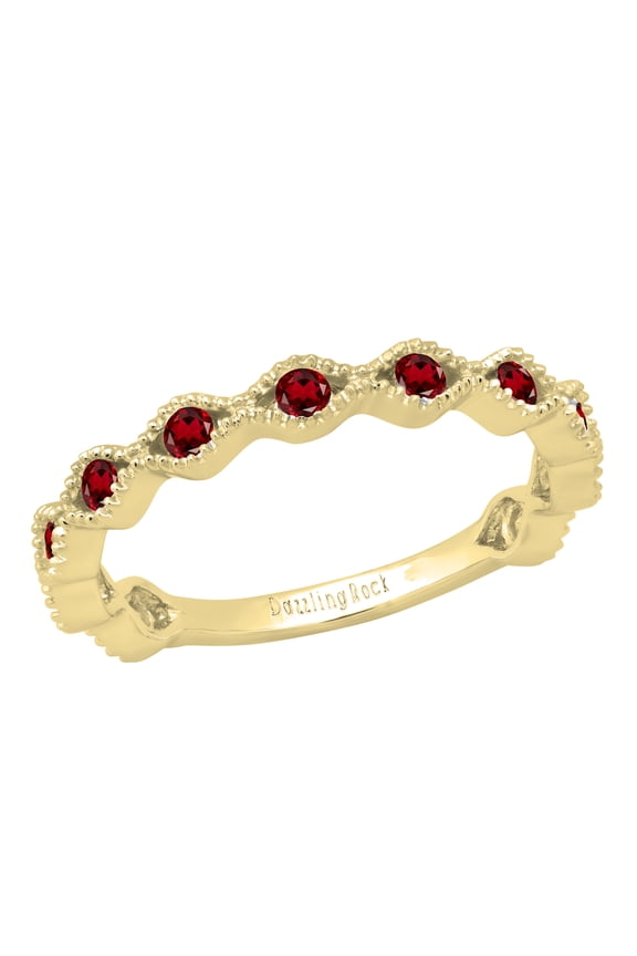 Collection Round Garnet 11 Stone Stackable Wave Band Ring for Women (Color Red, Clarity Moderately Included) in 14K Yellow Gold, Size 4.5
