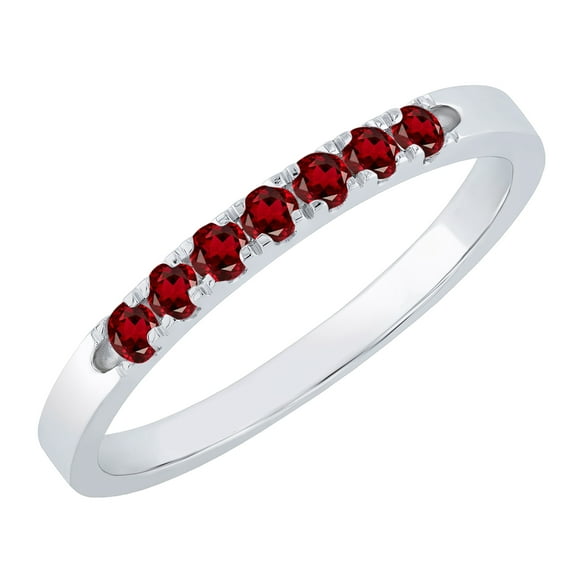 Dazzlingrock Collection Round Garnet 7 Stone Stackable Wedding Band for Women (Color Red, Clarity Moderately Included) in 10K White Gold, Size 5