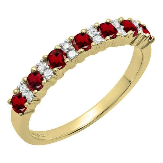 Dazzlingrock Collection Round Garnet & White Diamond Bridal Anniversary Wedding Band for Women (0.12 ctw, Color I-J, Clarity I1-I2) in 14K Yellow Gold, Size 6