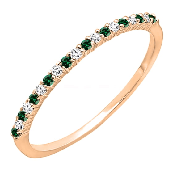 Dazzlingrock Collection Round Green Cubic Zirconia Alternating with White Diamond Wedding Band for Women in 14K Rose Gold, Size 8.5