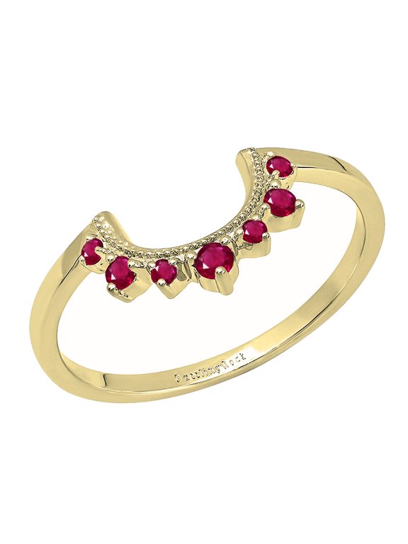 Collection Round Lab Created Ruby Guard Curved Solitaire Ring for women (0.12 ctw, Color Red, Clarity Moderately Included) in 10K Yellow Gold, Size 7