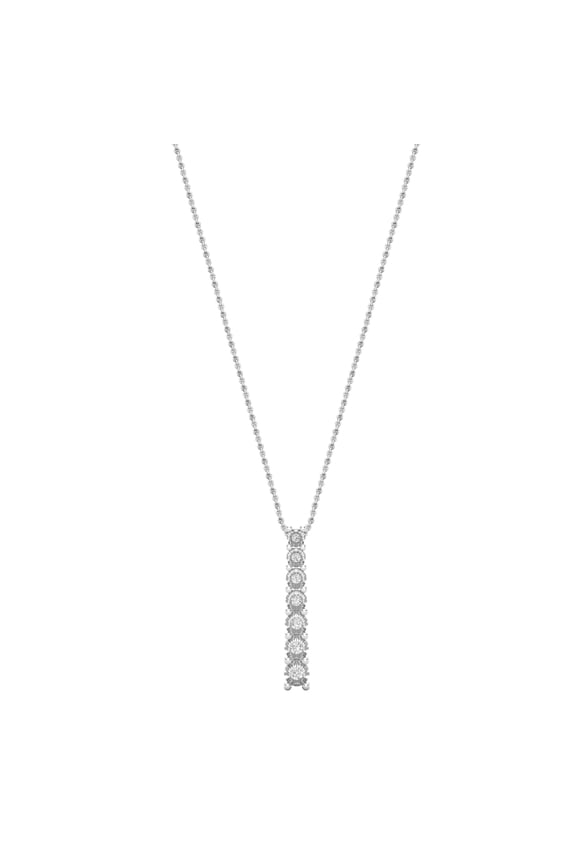 Collection Round Lab Grown White Diamond 7 Stone Illusion Set Life Journey Pendant with 18 inch Silver Chain for Women (0.10 ctw, Color H-I, Clarity SI2) in 925 Sterling Silver