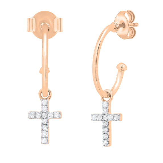 Dazzlingrock Collection Round Lab Grown White Diamond Cross Charm Pushback Drop Earrings for Women (0.12 ctw, Color H-I, Clarity SI2) in 14K Rose Gold