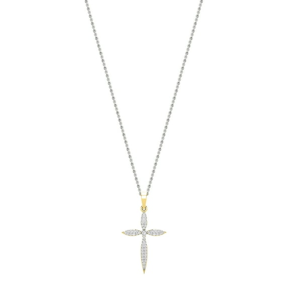 Dazzlingrock Collection Round Lab Grown White Diamond Encrusted Cross Pendant Pointed Edges with 18 inch Silver Chain for Women (0.24 ctw, Color H-I, Clarity SI2) in 14K Yellow Gold