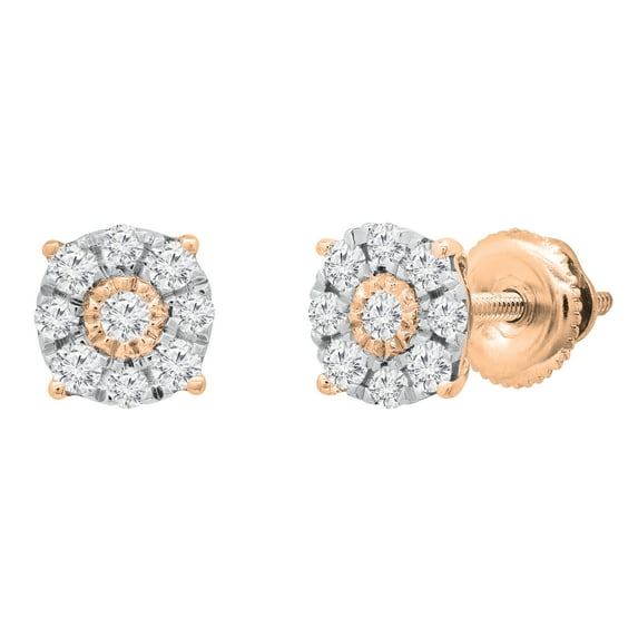 Dazzlingrock Collection Round Lab Grown White Diamond Halo Illusion Screwback Stud Earrings for Women (0.27 ctw, Color H-I, Clarity SI2) in 18K Rose Gold
