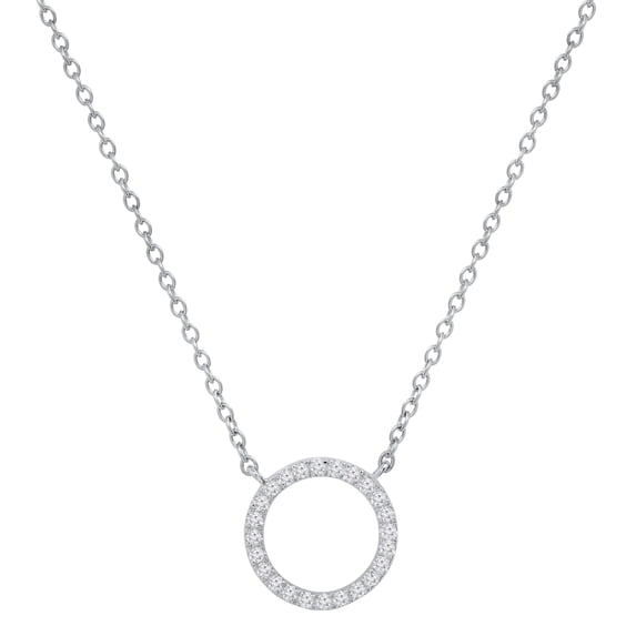 Dazzlingrock Collection Round Lab Grown White Diamond Open Circle of Life Pendant with 18 Inch Gold Chain for Women (0.20 ctw, Color H-I, Clarity SI2) in 10K White Gold