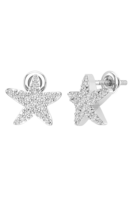 Collection Round Lab Grown White Diamond Sea Star Stud Earrings for Women (0.50 ctw, Color H-I, Clarity SI2) in 925 Sterling Silver in Screw Back