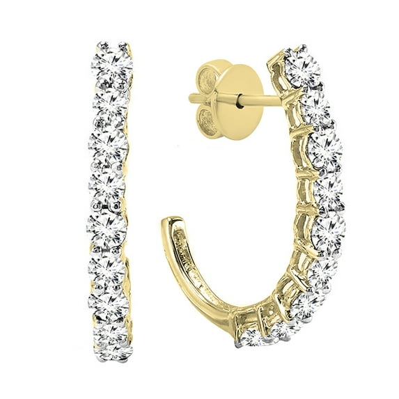 Dazzlingrock Collection Round Lab Grown White Diamonds J Shaped Pushback Hoop Earrings for Women (0.40 ctw, Color H-I, Clarity SI2) in 18K Yellow Gold