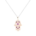 thumbnail image 1 of Dazzlingrock Collection Round & Marquise Amethyst & Round White Diamond Hamsa Hand of Fatima Pendant for Women with Silver Chain (0.09 ctw, Color I-J, Clarity I1-I2) in 14K Rose Gold, 1 of 1