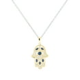 thumbnail image 1 of Dazzlingrock Collection Round & Marquise Blue Sapphire & Round White Diamond Hamsa Hand of Fatima Pendant for Women with Silver Chain (0.09 ctw, Color I-J, Clarity I2-I3) in 10K Yellow Gold, 1 of 1