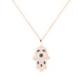 thumbnail image 1 of Dazzlingrock Collection Round & Marquise Blue Sapphire & Round White Diamond Hamsa Hand of Fatima Pendant for Women with Gold Chain (0.09 ctw, Color I-J, Clarity I1-I2) in 18K Rose Gold, 1 of 1