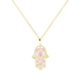 thumbnail image 1 of Dazzlingrock Collection Round & Marquise Pink Sapphire & Round White Diamond Hamsa Hand of Fatima Pendant for Women with Gold Chain (0.09 ctw, Color I-J, Clarity I1-I2) in 18K Yellow Gold, 1 of 1