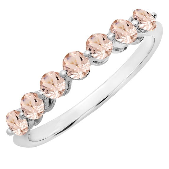 Dazzlingrock Collection Round Morganite Bridal 7 Stones Stackable Wedding Band for Women (Color Pink, Clarity Moderately Included) in 10K White Gold, Size 9.5