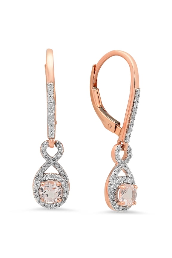 Collection Round Morganite & White Diamond Womens Dangling Drop Earrings, 10K Rose Gold
