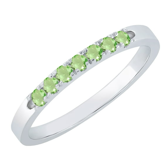 Dazzlingrock Collection Round Peridot 7 Stone Stackable Wedding Band for Women (Color Green, Clarity Moderately Included) in 10K White Gold, Size 5