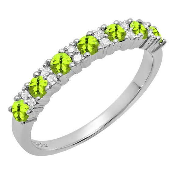 Dazzlingrock Collection Round Peridot & White Diamond Bridal Anniversary Wedding Band for Women (0.12 ctw, Color I-J, Clarity I1-I2) in 14K White Gold, Size 5.5