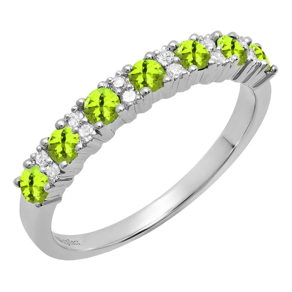 Dazzlingrock Collection Round Peridot & White Diamond Bridal Anniversary Wedding Band for Women (0.12 ctw, Color I-J, Clarity I1-I2) in 18K White Gold, Size 8