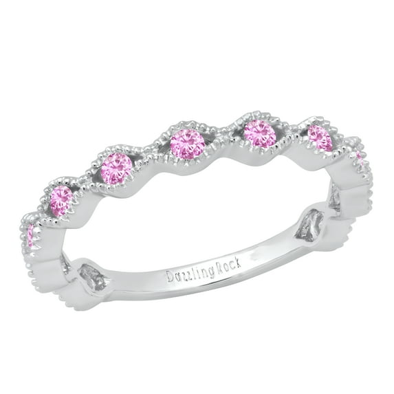 Dazzlingrock Collection Round Pink Sapphire 11 Stone Stackable Wave Band Ring for Women (Color Pink, Clarity Highly Included) in 925 Sterling Silver, Size 5