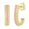thumbnail image 1 of Dazzlingrock Collection Round Pink Sapphire Between Metal Zigzag Line Pushback Hoop Earrings for Women (Color Pink, Clarity Highly Included) in 10K Yellow Gold, 1 of 1
