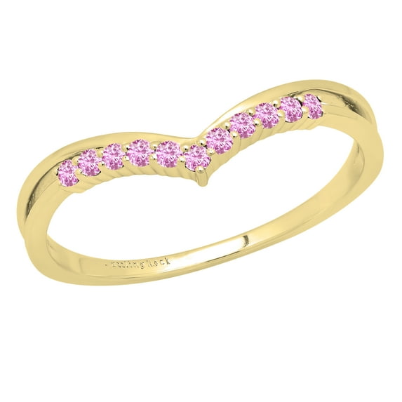 Dazzlingrock Collection Round Pink Sapphire Chevron Wedding Band for Women (Color Pink, Clarity Highly Included) in 14K Yellow Gold, Size 8.5