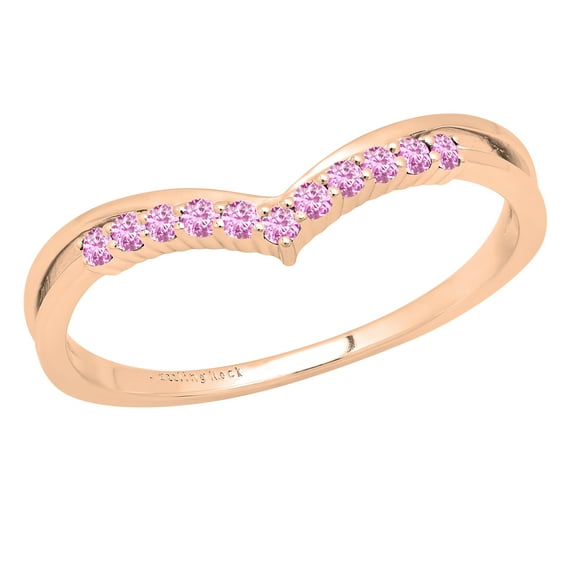 Dazzlingrock Collection Round Pink Sapphire Chevron Wedding Band for Women (Color Pink, Clarity Highly Included) in 18K Rose Gold, Size 6.5