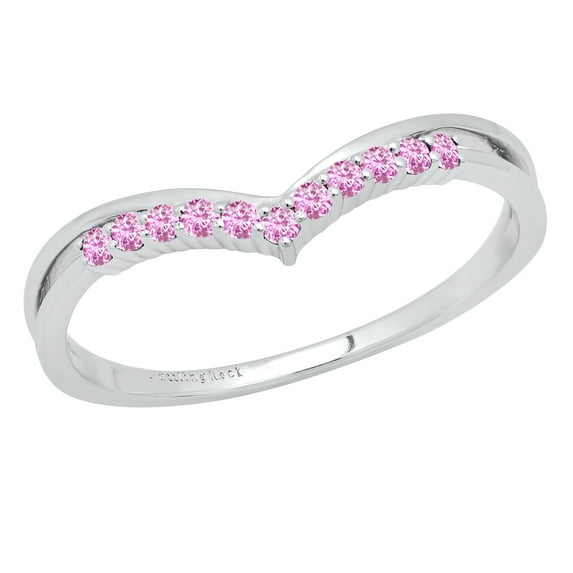 Dazzlingrock Collection Round Pink Sapphire Chevron Wedding Band for Women (Color Pink, Clarity Highly Included) in 18K White Gold, Size 10