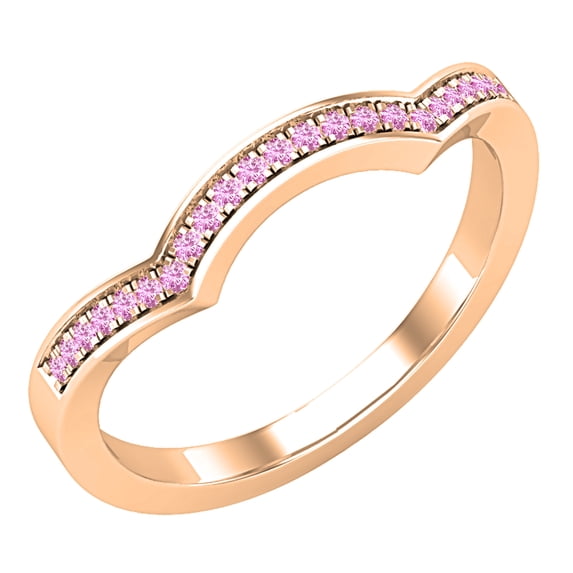 Dazzlingrock Collection Round Pink Sapphire Contour Curved Stackable Wedding Band for Women in 10K Rose Gold, Size 6.5