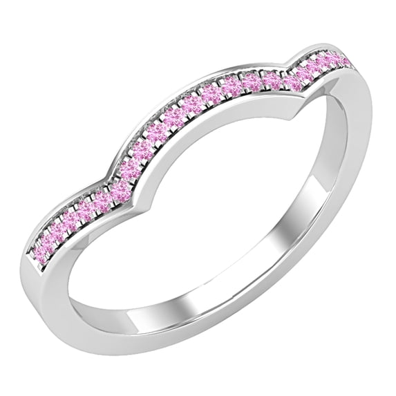 Dazzlingrock Collection Round Pink Sapphire Contour Curved Stackable Wedding Band for Women in 10K White Gold, Size 8