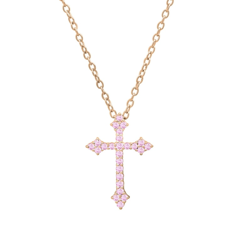 Dazzlingrock Collection Round Pink Sapphire Cross Pendant for