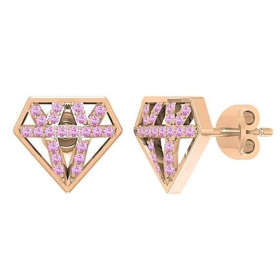 Dazzlingrock Collection Round Pink Sapphire Crystal Shape Stud Earrings with Pushback for Women (Color Pink, Clarity Highly Included) in 18K Rose Gold