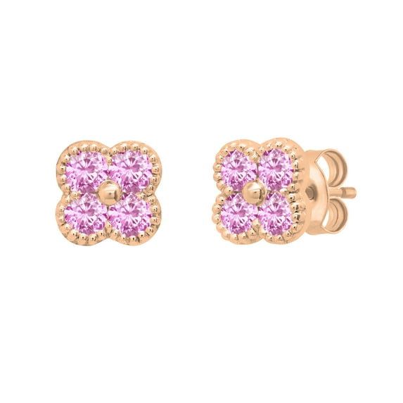 Dazzlingrock Collection Round Pink Sapphire Floral Pushback Earrings for Women (0.48 ct. Color Pink, Clarity Highly Included) in 14K Rose Gold