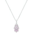 thumbnail image 1 of Dazzlingrock Collection Round Pink Sapphire Hamsa Hand Double Heart Dainty Pendant for Women with 18 Inch Gold Chain (Color Pink, Clarity Highly Included) in 18K White Gold, 1 of 3