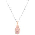 thumbnail image 1 of Dazzlingrock Collection Round Pink Sapphire Hamsa Hand Double Heart Dainty Pendant for Women with 18 Inch Silver Chain (Color Pink, Clarity Highly Included) in 18K Rose Gold, 1 of 3