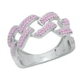 thumbnail image 1 of Dazzlingrock Collection Round Pink Sapphire Out Bling Cuban Link Band Ring for Women (Color Pink, Clarity Highly Included) in 10K White Gold, Size 7, 1 of 4